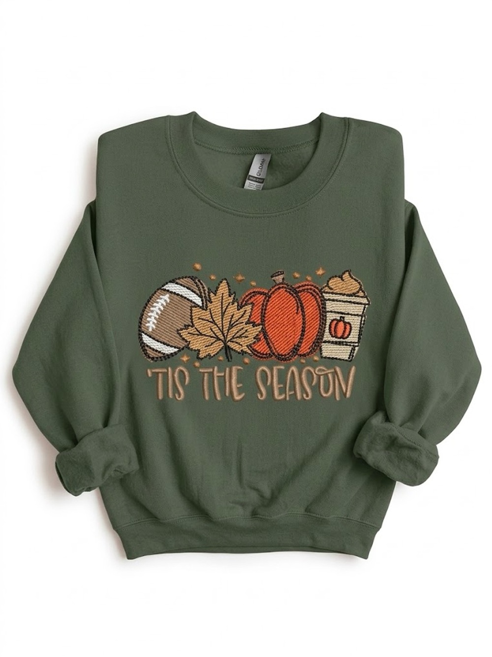 'Tis The Season Fall Football Pumpkin Latte Olive Green Sweatshirt